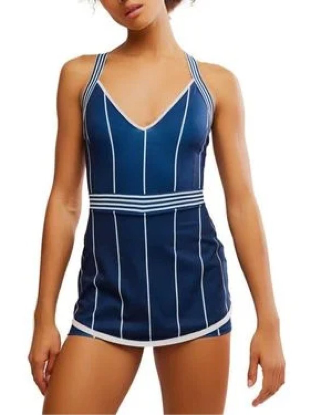 FP Movement by Free People Navy & White Striped Athletic Romper